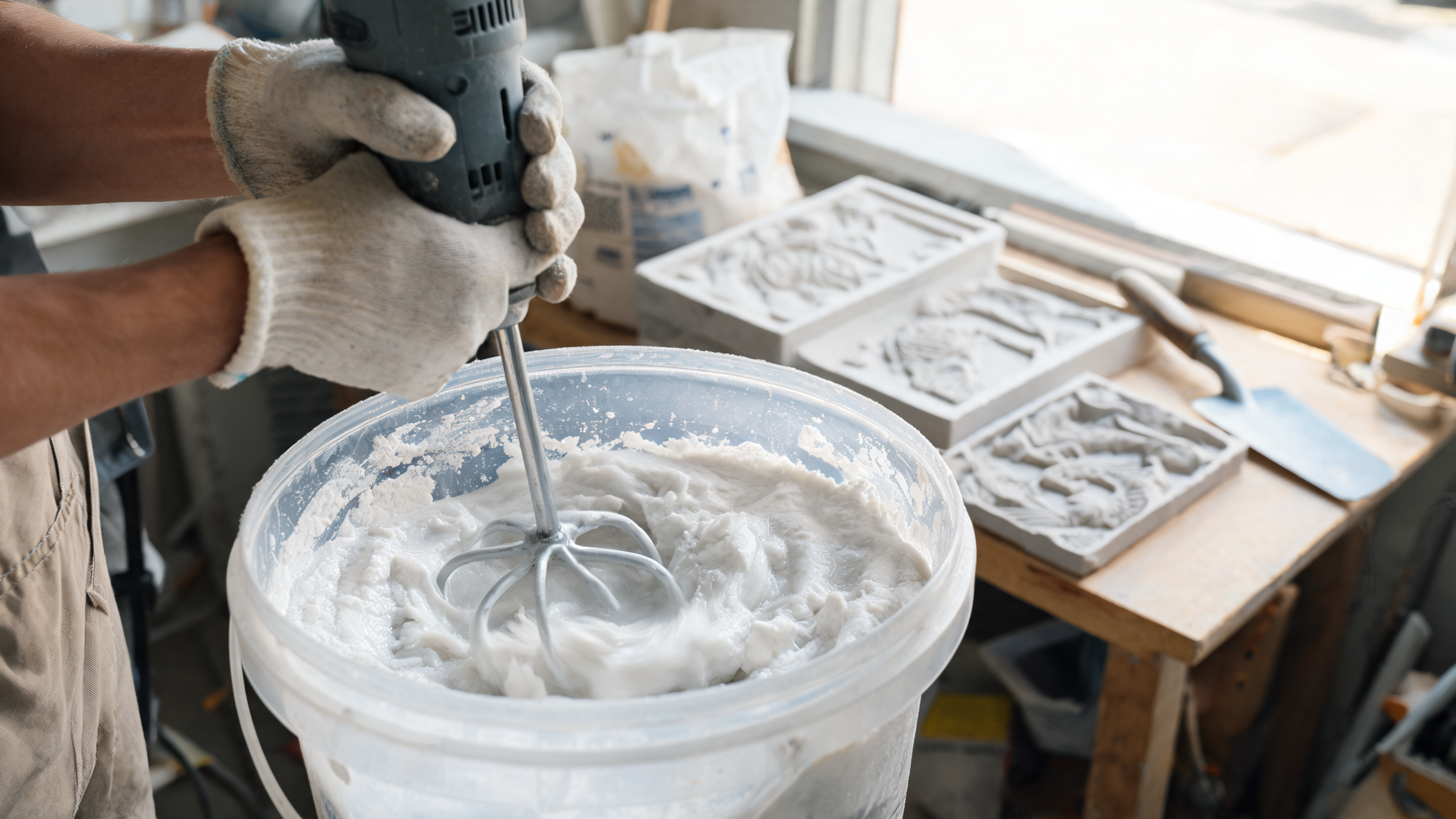Фото приготовления гипсовой смеси для декоративного камня