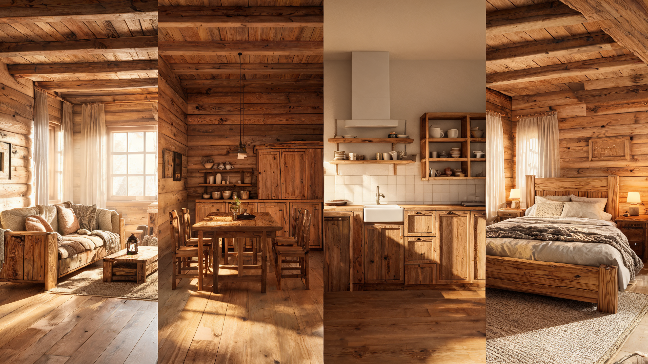 Кантри в разных комнатах Фото деревянной отделки в разных комнатах интерьера кантри